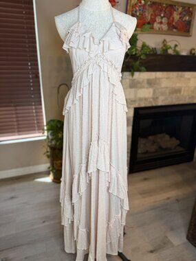 Free People Ruffle Halter Maxi Dress - Open Back - L